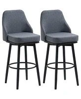 Homcom Modern Set of 2 Barstools, Swivel Kitchen Chairs with Steel Legs, Dark Grey