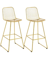 Homcom Modern Bar Stools Set of 2 Bar Chairs w/ Back Footrest Steel Frame, Gold