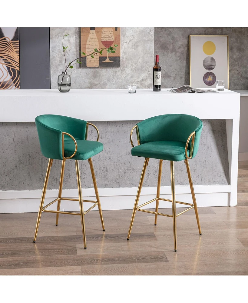 Simplie Fun 30 Inch Set Of 2 Bar Stools, With Chrome Footrest And Base Velvet + Leg Simple Barstool