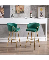 Streamdale Furniture Set of 2 Green Velvet Bar Stools with Chrome Base