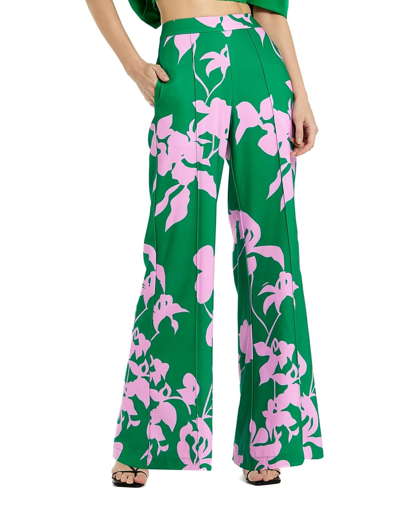 Mac Duggal Women's Printed Crepe High Waisted Wide Leg Trousers