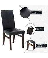 Costway Upholstered Dining Chairs Set of 2 Pu Leather Armless Solid Rubber Wood Legs