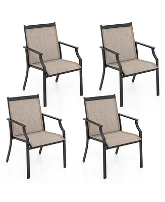 Costway 4 Pieces Patio Dining Chairs Large Outdoor Chairs Breathable Seat & Metal Frame