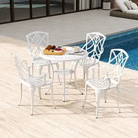 5 Pcs Patio Table Chair Set Outdoor Cast Aluminum Patio Set with Umbrella Hole