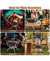 Costway 3-in-1 Portable Charcoal Grill Folding Camping Fire Pit with Carrying Bag & Gloves