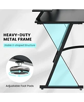 Costway L-shaped Computer Desk with Power Outlet 51" Corner Workstation Rustic