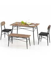 Costway 4 Piece Dining Table Set with Bench & 2 Faux Leather Upholstered Chairs for Kitchen