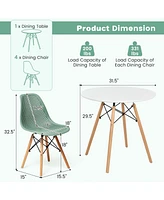 5 Pcs Dining Table Set for 4 Persons Modern Round Table & 4 Chairs with Wood Leg