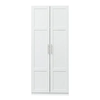 High Wardrobe And Kitchen Cabinet With 2 Doors And 3 Partitions To Separate 4 Storage Spaces, White