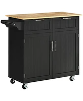 Simplie Fun Modern Rolling Kitchen Island With Rubberwood Top