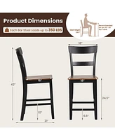 Costway Wooden Bar Stool Set of Chairs with Lvl Rubber Wood Frame, Backrest