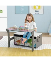 Costway 3 1 Kids Convertible Activity Bench Children Table & Chair Set with 2 Bins