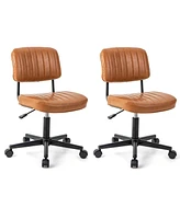 Costway 2 Pcs Pu Leather Office Chair Adjustable Swivel Task with Backrest