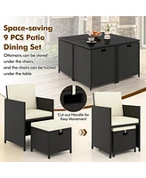 Costway 9 Pcs Outdoor Dining Furniture Set Patio Conversation Set with Cushioned Seat