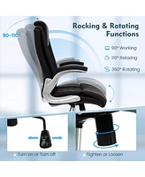 Costway Pu Leather Office Chair Height Adjustable Executive with Headrest