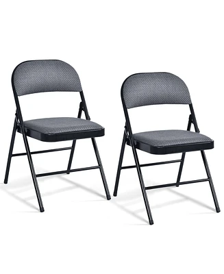 Costway Set of 2 Folding Chairs Fabric Upholstered Padded Seat Metal Frame Home Office