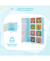 Costway 12-Cube Kids Wardrobe Baby Dresser Bedroom Armoire Clothes Hanging Closet with Door