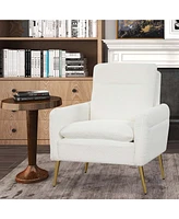 Costway 1PC Modern Accent Chair Upholstered Sherpa Armchair w/ Tapered Metal Legs