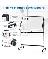 Costway 32 x 48'' Portable Rolling White Board Reversible Dry Erase Board