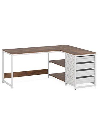 Tribesigns L Shaped Computer Desk with Storage Drawers, 59 inch Corner Desk with Shelves