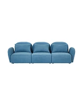 Simplie Fun Three Seat Lazy Sofa Teddy Fabric Blue