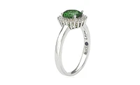 Suzy Levian New York Sterling Silver Cubic Zirconia Green Oval Halo Ring