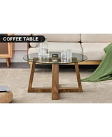 Streamdale Furniture Circular glass and wood coffee tables, 31.5"x31.5"x17.7"