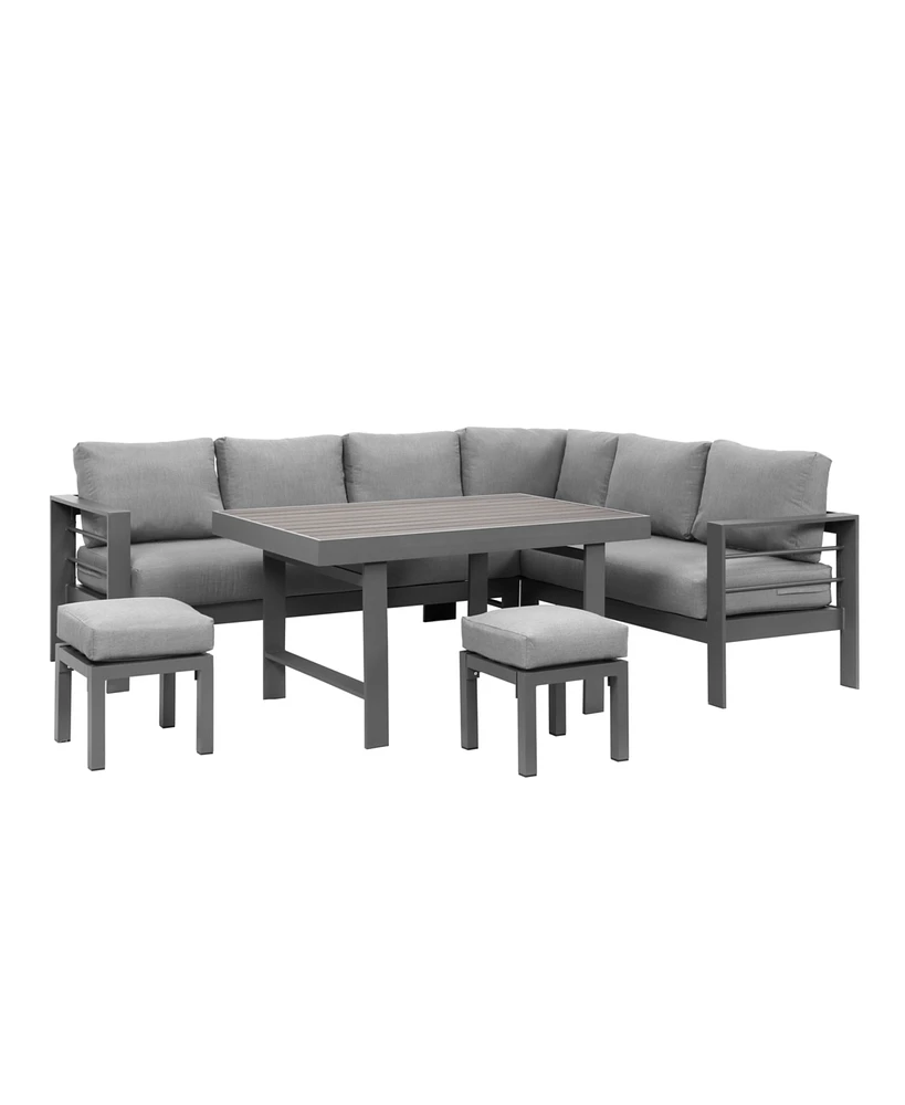 Simplie Fun 6-Pieces Outdoor Dining Set, Grey Aluminum Frame With Dark Grey Cushions