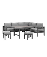 Simplie Fun 6-Pieces Outdoor Dining Set, Grey Aluminum Frame With Dark Grey Cushions