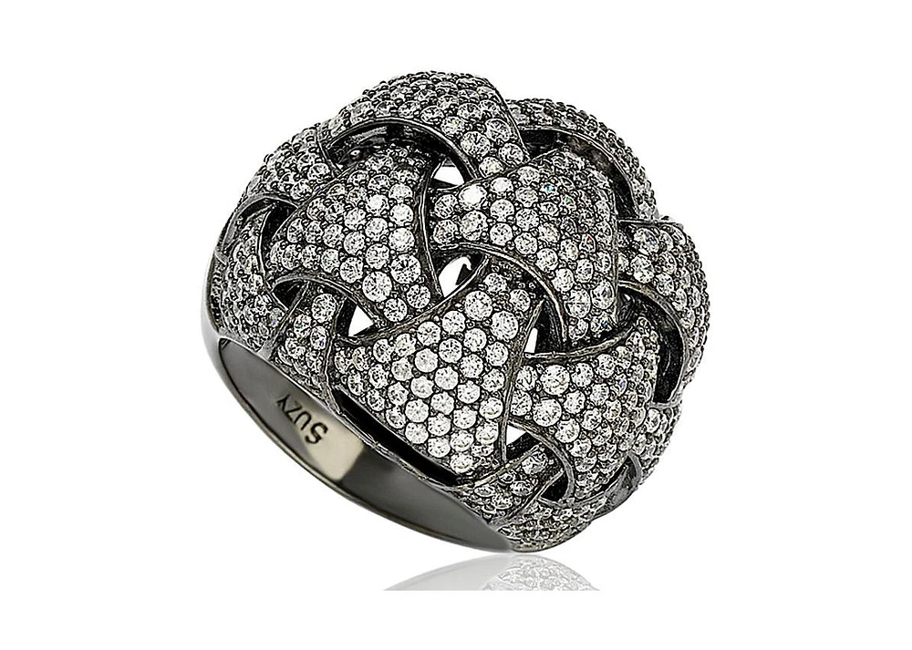 Suzy Levian New York Suzy Levian Sterling Silver Cubic Zirconia Weaving Dome Ring