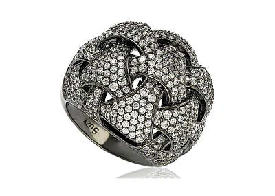 Suzy Levian Sterling Silver Cubic Zirconia Weaving Dome Ring