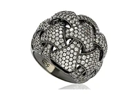 Suzy Levian New York Sterling Silver Cubic Zirconia Weaving Dome Ring