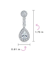 Teardrop Halo Cubic Zirconia Pave Cz Dangle Prom Statement Clip On Earrings For Women