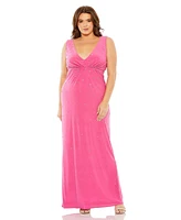 Mac Duggal Plus Rhinestone Embellished Open Back Jersey Gown