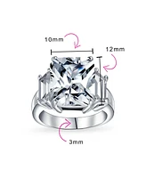 Bling Jewelry Art Deco Style Cz Rectangle Cocktail Statement Ring .925 Sterling Silver Cubic Zirconia Baguette Side Stones