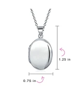 Bling Jewelry Simple Dome Oval Photo Lockets For Women Hold Pictures Silver Locket Necklace Pendant Inch