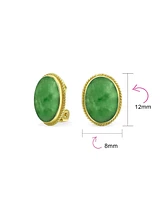 Bling Jewelry 7CT Oval Cabochon Oval Dyed Green Natural Jade Rope Cable Bezel Gold Plated Sterling Silver Clip On Earrings For Women Clip Only Is Allo