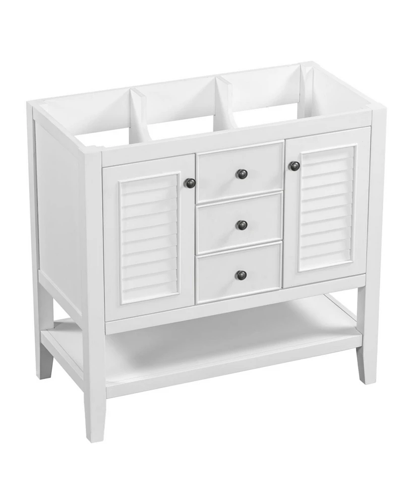 Simplie Fun 36" Bathroom Vanity, Cabinet Base Only, Solid Wood Frame