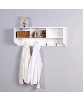 Streamdale Furniture White Entryway Wall Mounted Coat Rack With 4 Dual Hooks Living Room Wooden Storage Shelf