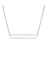 Bling Jewelry Message Initials Simple Geometric Minimalist 3 Sided Tube Horizontal Bar Pendant Necklace For Women Sterling Silver