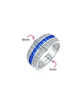 Bling Jewelry Art Deco Pink Blue Clear Cubic Zirconia Half Eternity Channel Set Princess Cut Cz Dome 3 Row Wide Statement Band Ring For Women .925 Ste