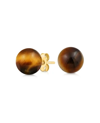 Bling Jewelry 14K Yellow Gold Round Natural Stone Bead Ball Stud Earrings 6MM