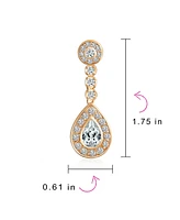 Bling Jewelry Teardrop Halo Cubic Zirconia Pave Cz Dangle Statement Clip On Dangle Earrings Rose Gold Plated