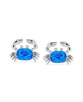 Bling Jewelry Small Tropical Vacation Nautical Created Synthetic Opal Beach Sand Crab Stud Earrings For Women Sterling Silver