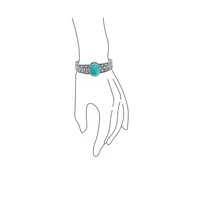 Bling Jewelry South Western Style Oval Cabochon Flora Cross Infinity Lattice Natural Turquoise Wide Cuff Bracelet For Women Sterling Silver