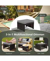 Gymax Set of 2 Rattan Ottoman Footrest Footstool Patio Furniture w/ White Cushion