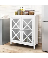 Costway Kitchen Storage Cabinet Buffet Sideboard w/ Glass Doors & Adjustable Shelf