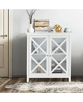 Costway Kitchen Storage Cabinet Buffet Sideboard w/ Glass Doors & Adjustable Shelf