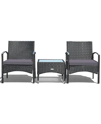 Slickblue 3 Pieces Patio Wicker Rattan Furniture Set with Cushion for Lawn Backyard