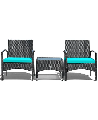 Slickblue 3 Pieces Patio Wicker Rattan Furniture Set with Cushion for Lawn Backyard